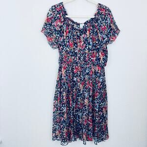 Sundance Womens Clarisse Midi Dress Size L Petite Floral Boho Smocked Red Blue